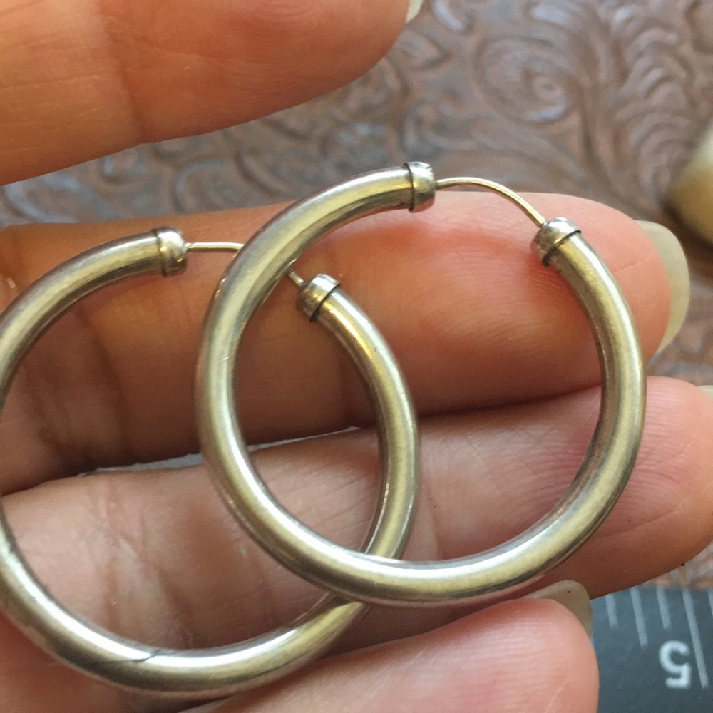 Nice Medium Size Sterling Hoops - image 3